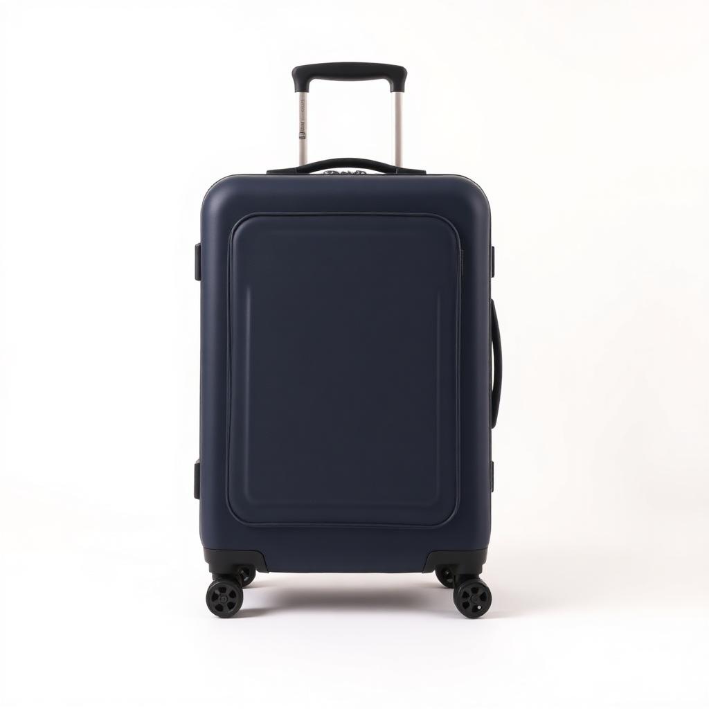 Navy 20 inch hardside spinner carry-on suitcase with retracted telescoping handle